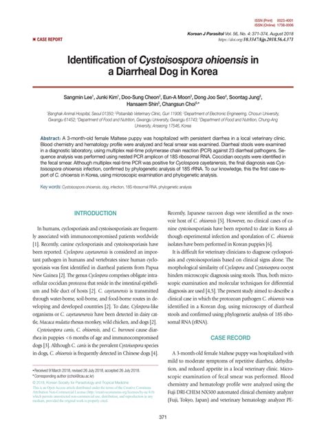 (PDF) Identification of Cystoisospora ohioensis in a Diarrheal Dog in Korea