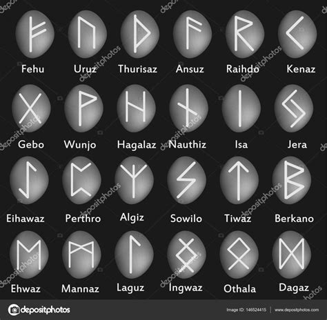 Classic runes. Runic alphabet on stones. Celtic, Scandinavian ancient symbols, letters. Vector ...