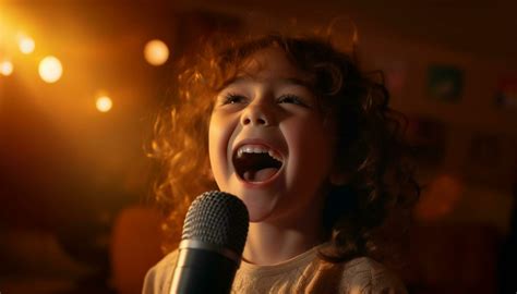 Smiling child singing on stage, bringing joy and happiness generated by AI 32853858 Stock Photo ...