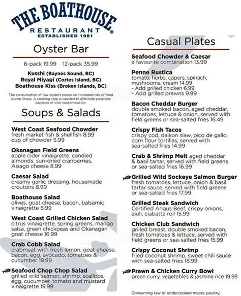 The Boathouse Menu, Menu for The Boathouse, New Westminster, Metro ...