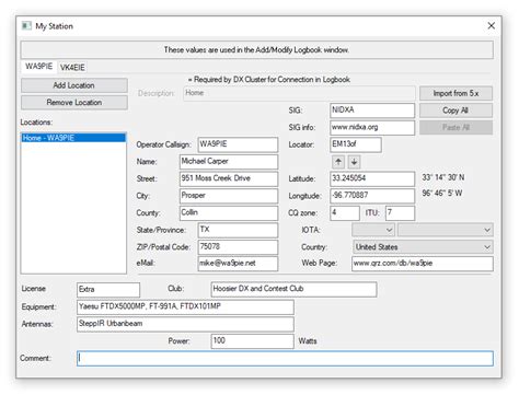 Ham Radio Deluxe User Guide: Logbook | Setup – My Station : Ham Radio Deluxe Customer Support