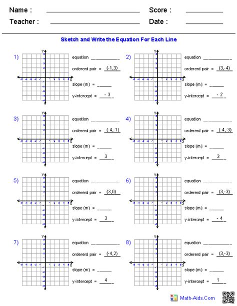 Pre-Algebra Worksheets | Linear Functions Worksheets