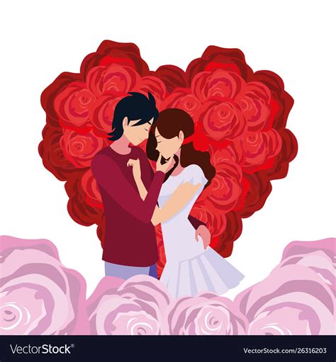 Couple romantic flowers shape heart love Vector Image