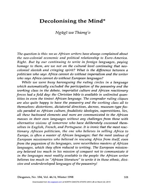 Ngugi Wa Thiong'o (1998) - Decolonising The Mind | PDF | Kenya | Linguistics