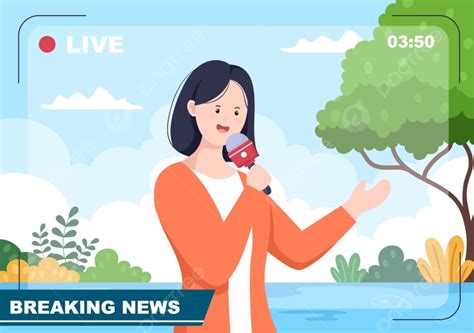 Breaking News Reporter Background Vector Illustration With Broadcaster Or Journalist On The ...