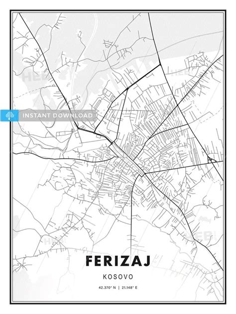 FERIZAJ / Ferizaj / Uroševac, Kosovo, Modern Map Print Template in Various Formats - HEBSTREITS ...