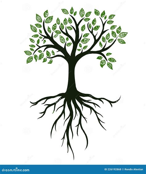 Tree Symbol with Roots, Real Hand Drawing. Vector Illustration Stock ...