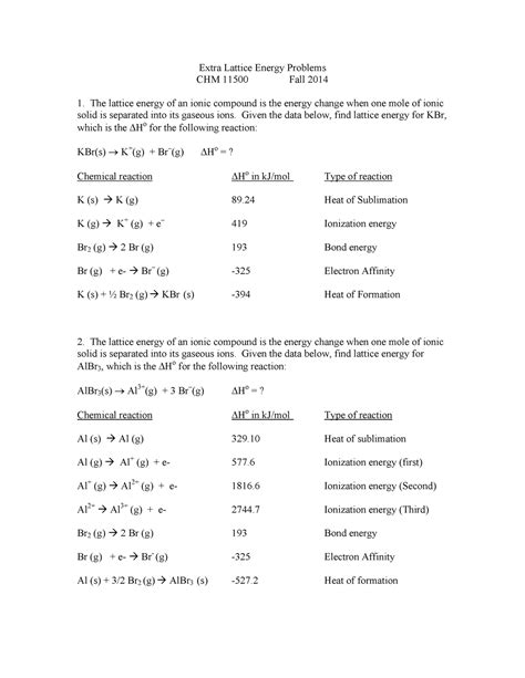 Lattice energy calculation problems Fa2014 - Extra Lattice Energy ...