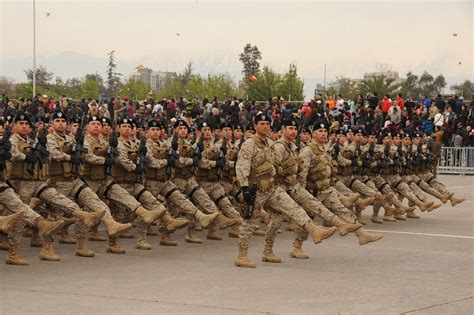 Chilean Army special forces troops marching through O'Higgins Park in Santiago at the 2012 ...