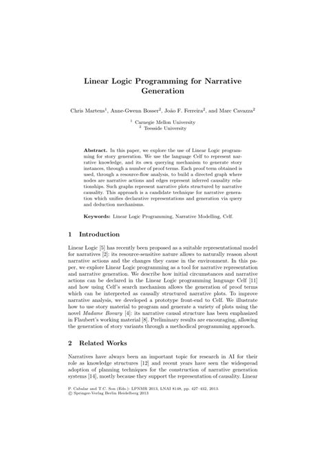 (PDF) Linear Logic Programming for Narrative Generation