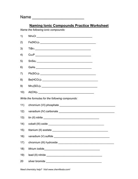 Naming Molecular Compounds Worksheet – E Street Light