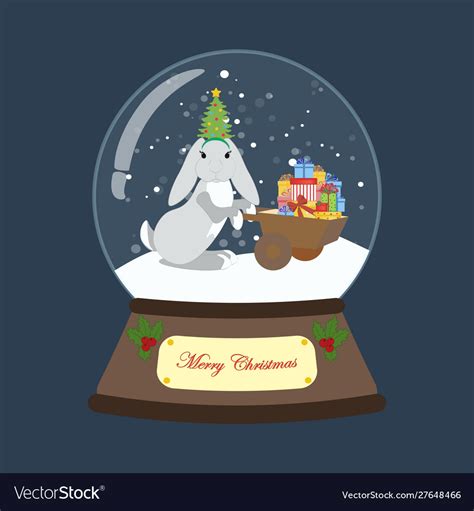 Rabbit in christmas costume snowball Royalty Free Vector