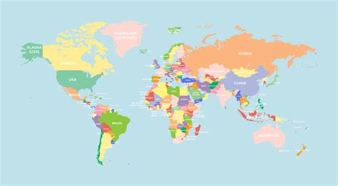 Colorful Detailed World Map with Country Names. Colorful Silhouette ...