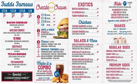 Menu at Fuddruckers restaurant, Amarillo