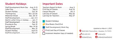 Dunn Elementary - School District Instructional Calendar - Aldine Isd - 2021-2022