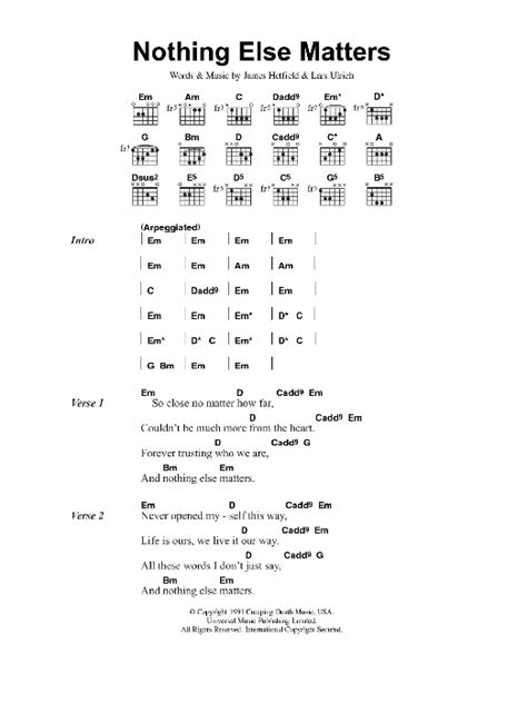 Nothing Else Matters by Metallica - Guitar Chords/Lyrics - Guitar Instructor