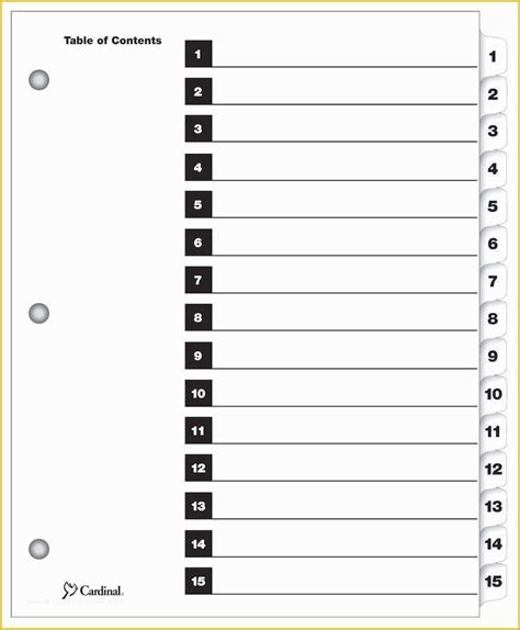 Tab Divider Template Free Of Cardinal Estep Printable Table Of Contents Dividers 15 ...