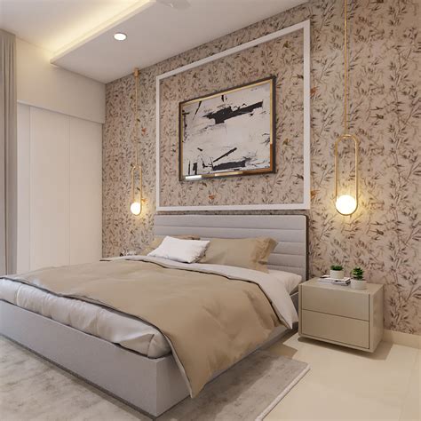 Floral Bedroom Wallpaper Design In Brown | Livspace