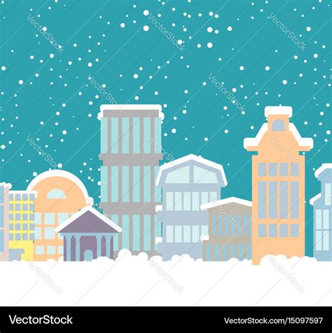 Winter christmas city buildings in snow snowfall Vector Image