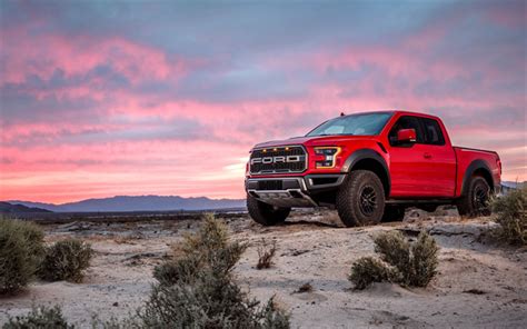 Download wallpapers Ford F-150 Raptor, 2019, front view, exterior, sunset, evening, new red F ...