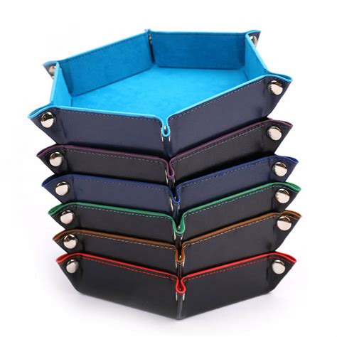 Foldable Dice Tray Box PU Leather Folding Hexagon Coin Square Tray Box ...