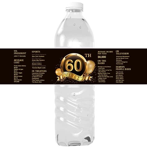 Buy Happy 60th Birthday Party Water Bottle Sticker Labels Black and Gold, Back in 1962 Sign ...