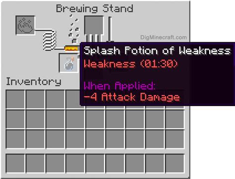 How to make a Splash Potion of Weakness (1:30/1:07) in Minecraft