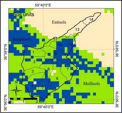 Soil units map, including mollisols, inceptisols, and entisols ...