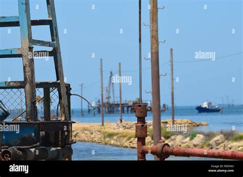 Oil wells in the Caspian Sea, Absheron Peninsula, Azerbaijan Stock ...