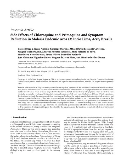 (PDF) Side Effects of Chloroquine and Primaquine and Symptom Reduction in Malaria Endemic Area ...