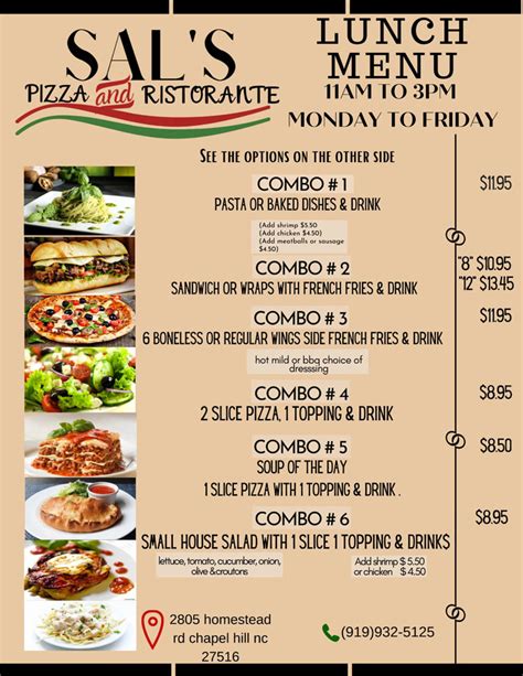 Lunch Menu – Combos and Specials | Sal's Pizza | Italian Food Dine In, Take Out, Delivery ...