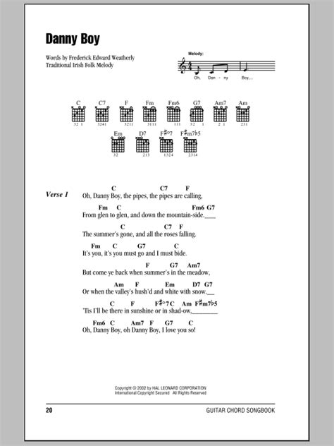 Danny Boy by Frederick Edward Weatherly - Guitar Chords/Lyrics - Guitar ...