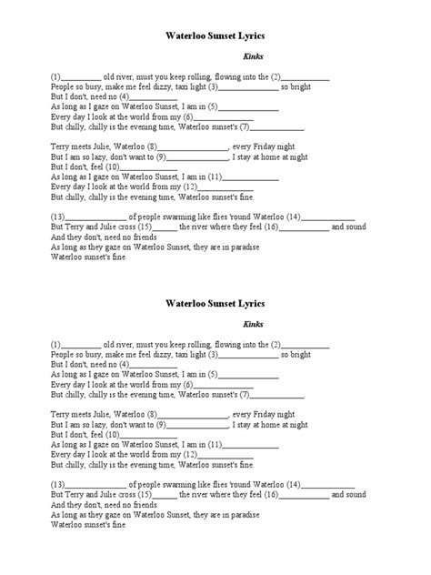 Waterloo Sunset Lyrics | PDF