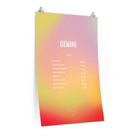 Gemini Zodiac Menu Poster - Etsy