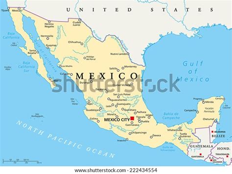 4 Mexico Political Map Capital Mexico City National Borders Most Important Cities Rivers Lakes ...