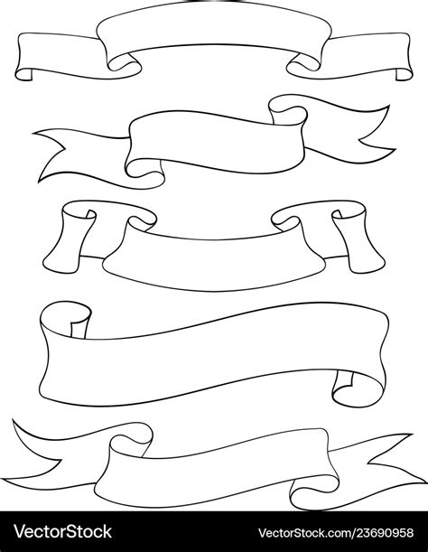 Blank ribbon banners outline doodles Royalty Free Vector