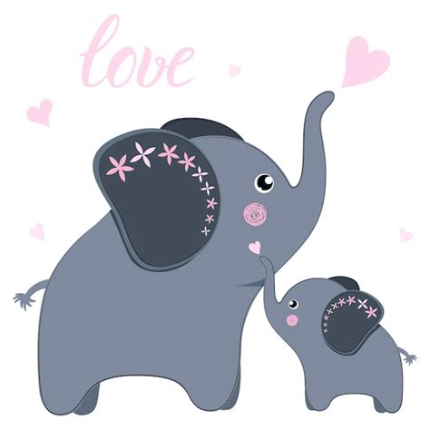 Premium Vector | Cute mom and baby elephants love each other