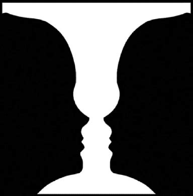 Ambiguous image shows either the silhouettes of two faces or a vase ...