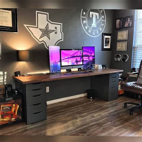 SLIDE TO SEE SPECS Beautiful gaming room I truly love that desk combo from IKEA (karlby ...