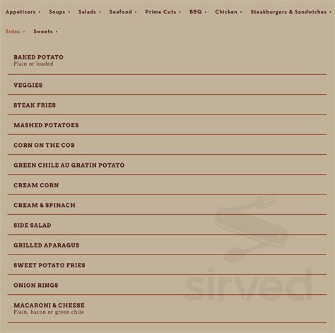 Great American Steakhouse menu in Anthony, Texas, USA