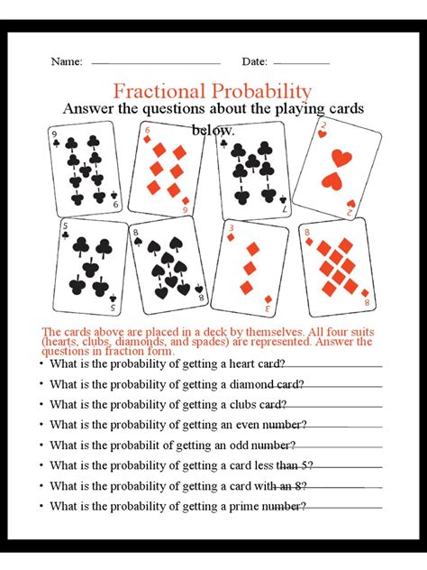 Fractional Probability With Playing Cards Math Worksheet | PDF ...