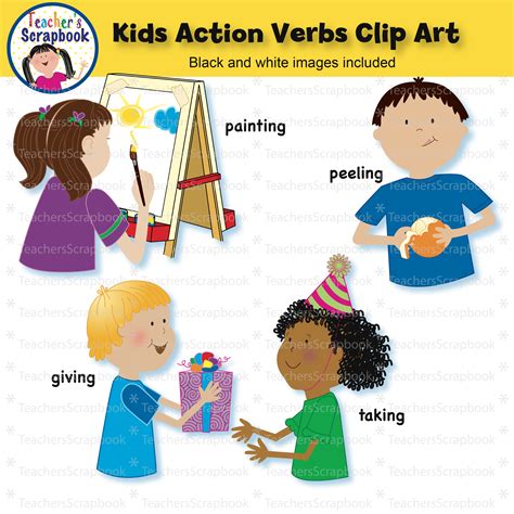 Kids Action Verbs Clip Art | Made By Teachers