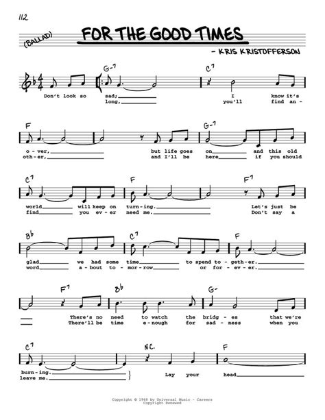 Kris Kristofferson 'For The Good Times' Sheet Music and Printable PDF ...