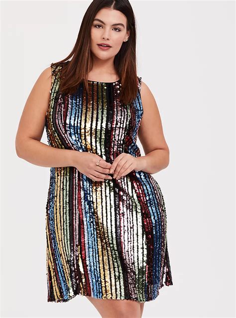 Plus Size - Rainbow Stripe Sequin Trapeze Dress - Torrid