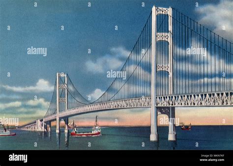 Mackinac Straits Bridge. Mackinaw City Stock Photo - Alamy