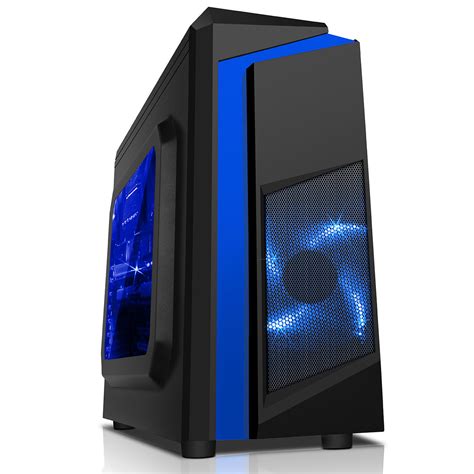 CiT F3 Black Micro-ATX Case With 12cm Blue LED Fan & Blue Stripe ...