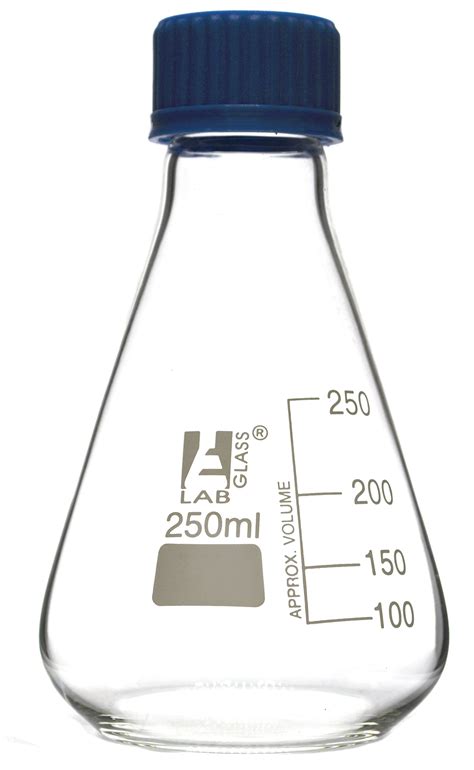 Erlenmeyer Flask, 250ml - Borosilicate Glass - with PTFE Screw Cap - Conical Shape - White ...