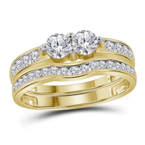 14kt Yellow Gold Womens Round Diamond 2-stone Bridal Wedding Engagement ...