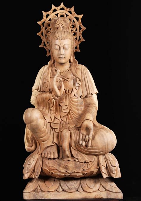 SOLD Wooden Kwan Yin Sculpture With Halo 44" | Kwan yin, Sculpture, Lotus sculpture