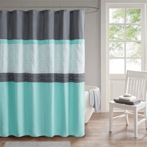 510 Design Shane Aqua/Grey 72 in. Embroidered and Pieced Shower Curtain with Liner-5DS70-0230 ...